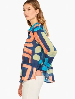 Flash Sale NIC+ZOE Love Art Joy Crinkle Shirt Indigo Multi