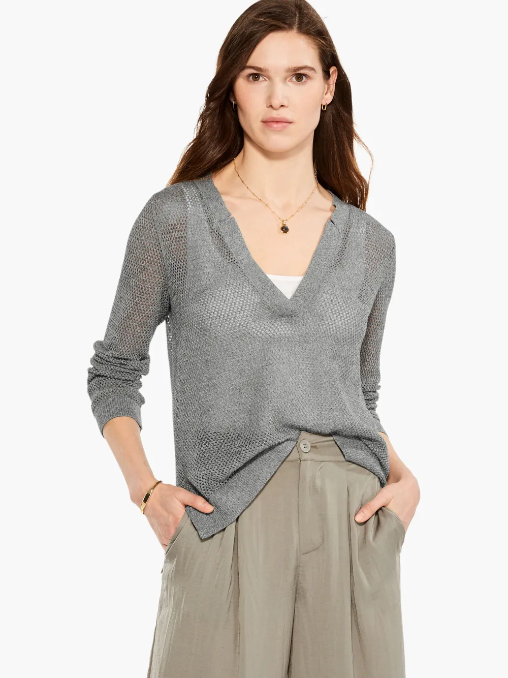 Best NIC+ZOE Mesh Stitch Sweater Tarragon