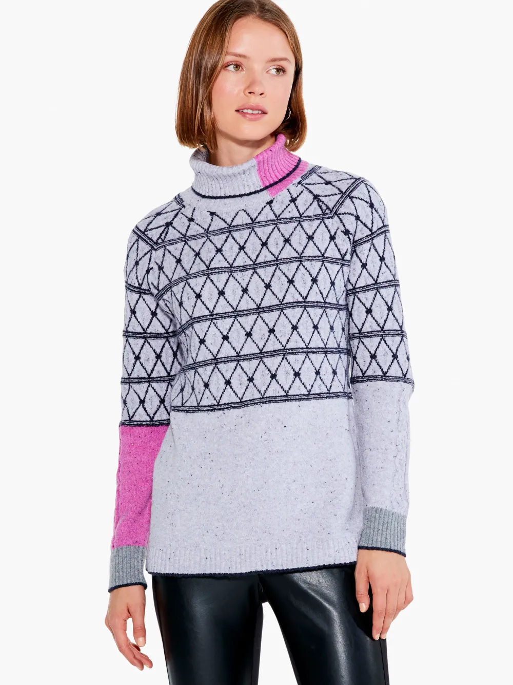 Fashion NIC+ZOE Mosaic Stitched Sweater Grey Multi