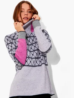 Fashion NIC+ZOE Mosaic Stitched Sweater Grey Multi