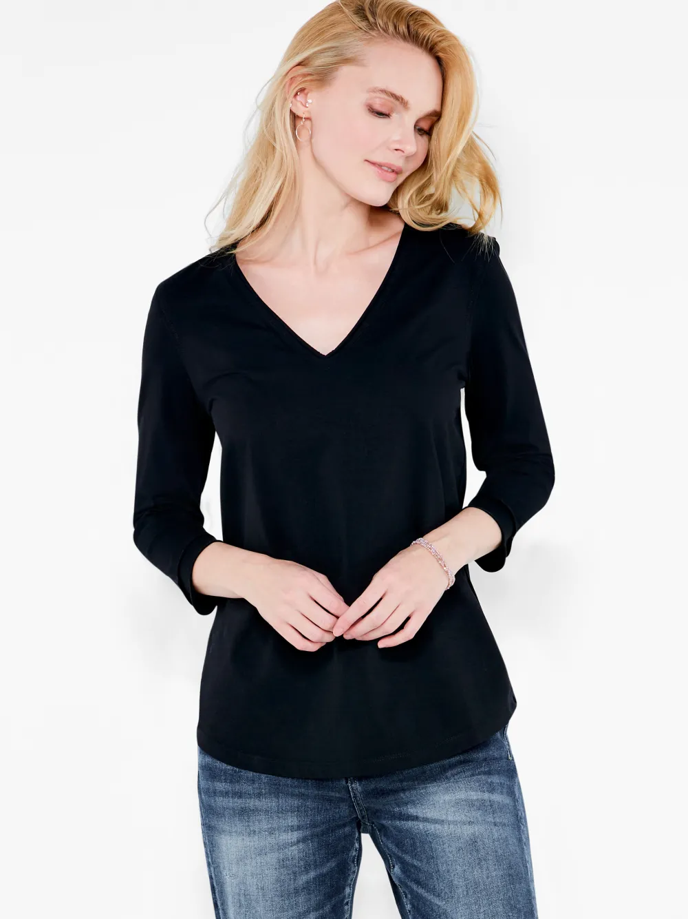 Best Sale NIC+ZOE Nzt 3/4 Sleeve Roll V Tee Black Onyx