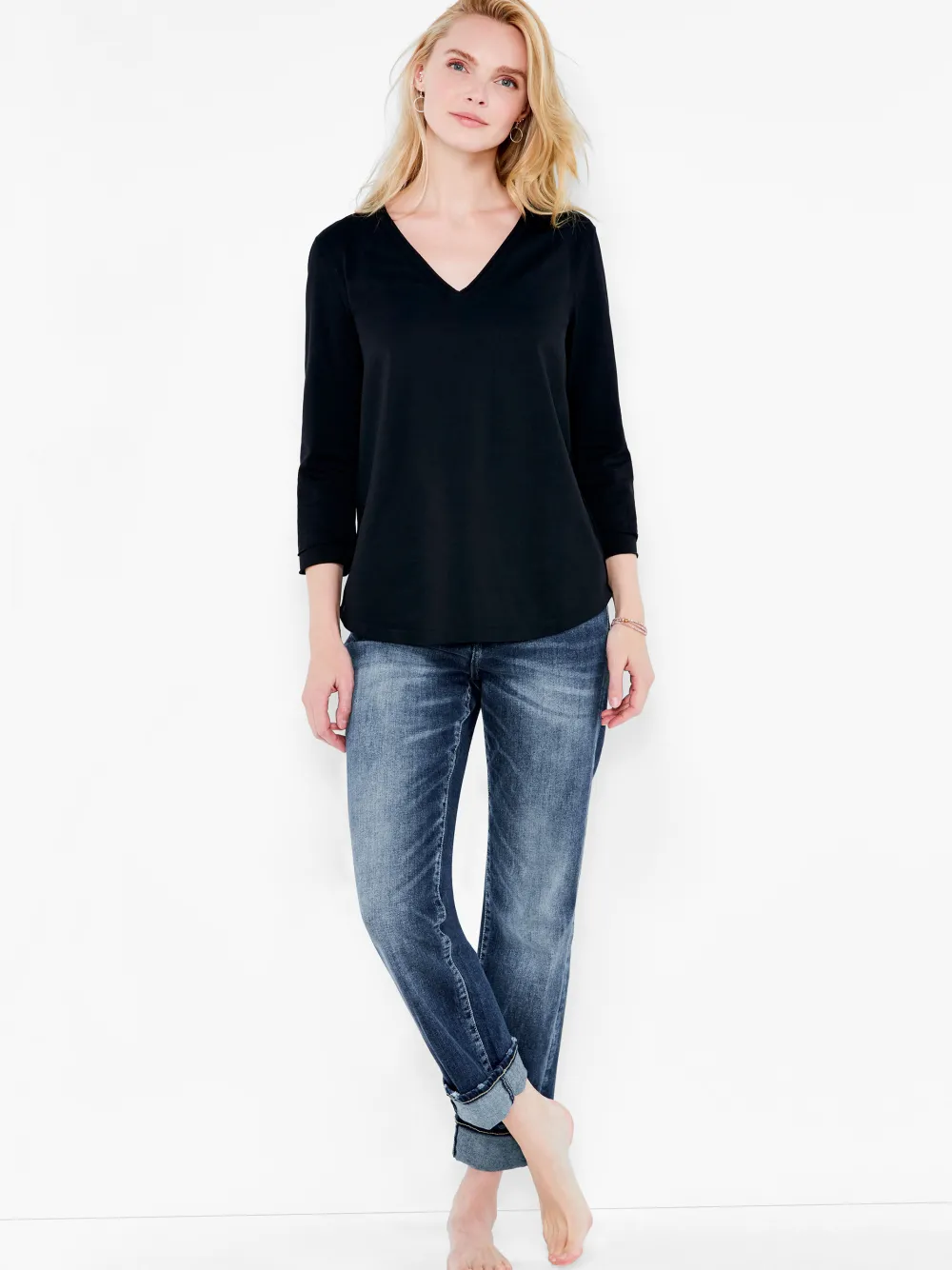 Best Sale NIC+ZOE Nzt 3/4 Sleeve Roll V Tee Black Onyx