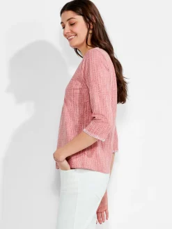 Outlet NIC+ZOE Nzt 3/4 Sleeve Split Collar Stitch Top Pink Multi