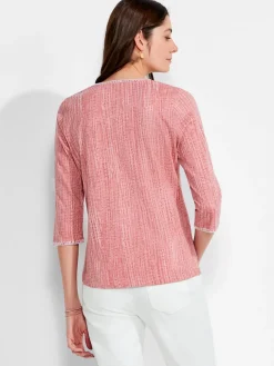 Outlet NIC+ZOE Nzt 3/4 Sleeve Split Collar Stitch Top Pink Multi