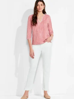 Outlet NIC+ZOE Nzt 3/4 Sleeve Split Collar Stitch Top Pink Multi