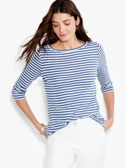 Outlet NIC+ZOE Nzt 3/4 Sleeve Stripe Boat Tee Blue Multi