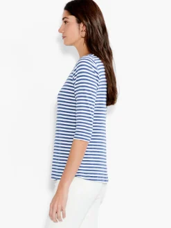 Best Sale NIC+ZOE Nzt 3/4 Sleeve Stripe Boat Tee Blue Multi