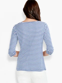 Best Sale NIC+ZOE Nzt 3/4 Sleeve Stripe Boat Tee Blue Multi