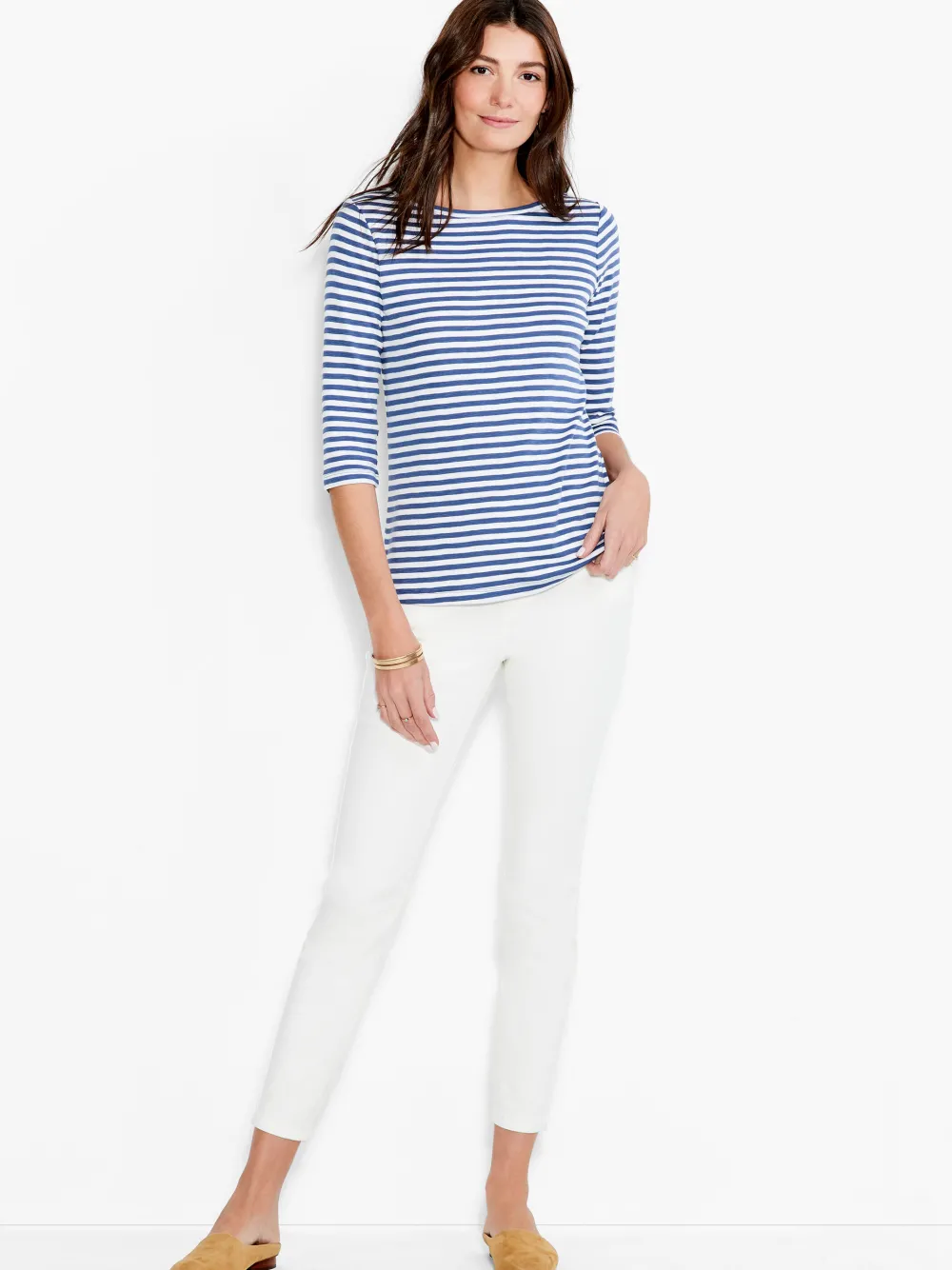 Best Sale NIC+ZOE Nzt 3/4 Sleeve Stripe Boat Tee Blue Multi