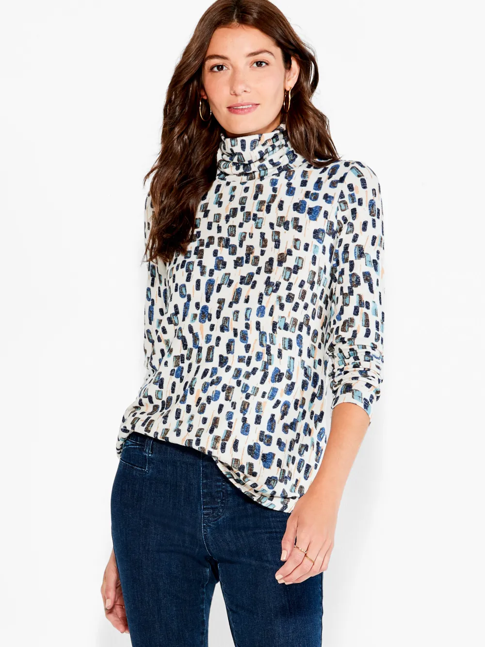 Hot NIC+ZOE Nzt Abstract Blocks Long Sleeve Turtleneck Neutral Multi