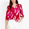 Online NIC+ZOE Nzt Blooms 3/4 Sleeve Split Neck Tee Pink Multi