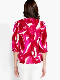 Online NIC+ZOE Nzt Blooms 3/4 Sleeve Split Neck Tee Pink Multi