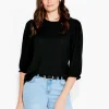 Clearance NIC+ZOE Nzt Crew Neck 3/4 Pleated Sleeve Tee Black Onyx