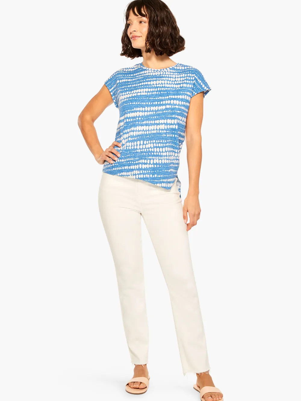 Best NIC+ZOE Nzt Dotty Lines Short Sleeve Crew Assymetrical Tee Blue Multi