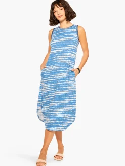 New NIC+ZOE Nzt Dotty Lines Tank Dress Blue Multi