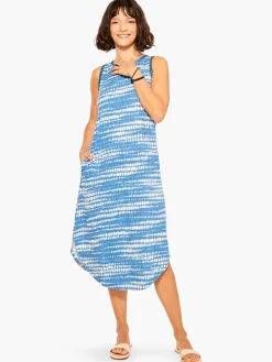 New NIC+ZOE Nzt Dotty Lines Tank Dress Blue Multi