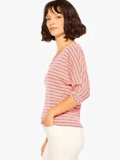 Shop NIC+ZOE Nzt Elbow Sleeve V Striped Tee Orange Multi