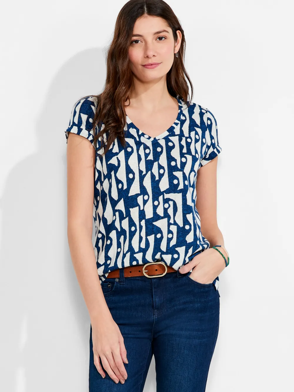 Best NIC+ZOE Nzt High Seas Short Sleeve V Tee Blue Multi