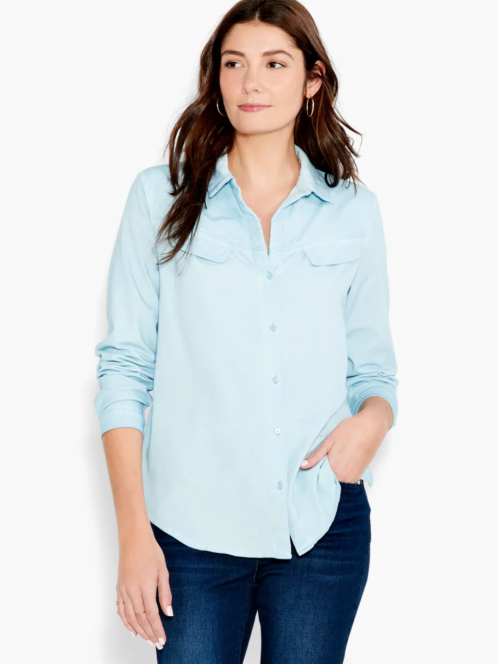 Fashion NIC+ZOE Nzt Long Sleeve Angled Pocket Shirt Mist