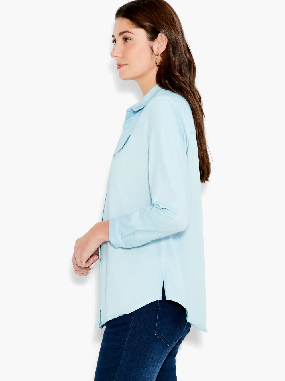 Fashion NIC+ZOE Nzt Long Sleeve Angled Pocket Shirt Mist