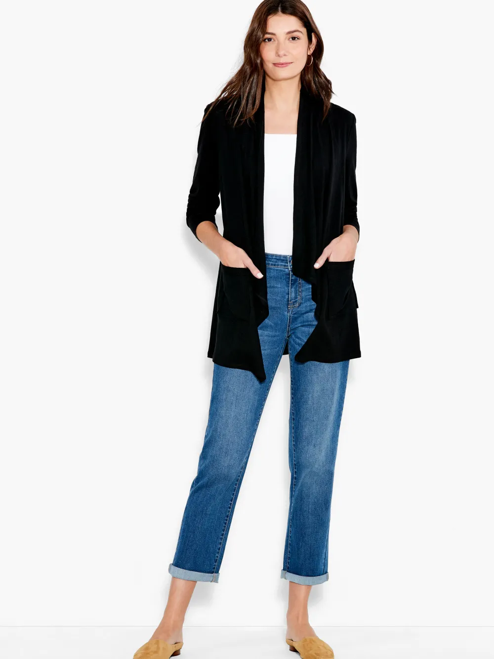 Best Sale NIC+ZOE Nzt Long Sleeve Drape Cardigan Black Onyx