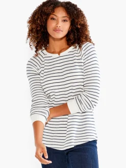 Fashion NIC+ZOE Nzt Long Sleeve Striped Waffle Tee Cream Multi