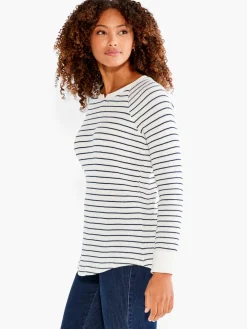 Fashion NIC+ZOE Nzt Long Sleeve Striped Waffle Tee Cream Multi