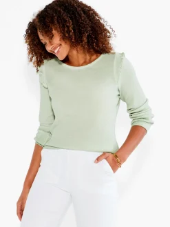 Cheap NIC+ZOE Nzt Long Sleeve Waffle Ruffle Tee Green Spray