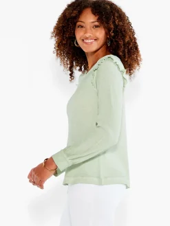 Cheap NIC+ZOE Nzt Long Sleeve Waffle Ruffle Tee Green Spray