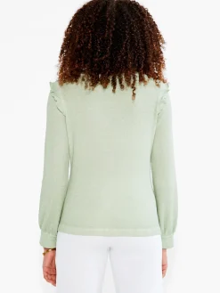 Cheap NIC+ZOE Nzt Long Sleeve Waffle Ruffle Tee Green Spray