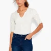 Flash Sale NIC+ZOE Nzt Ruched Elbow Sleeve Split Neck Cobblestone