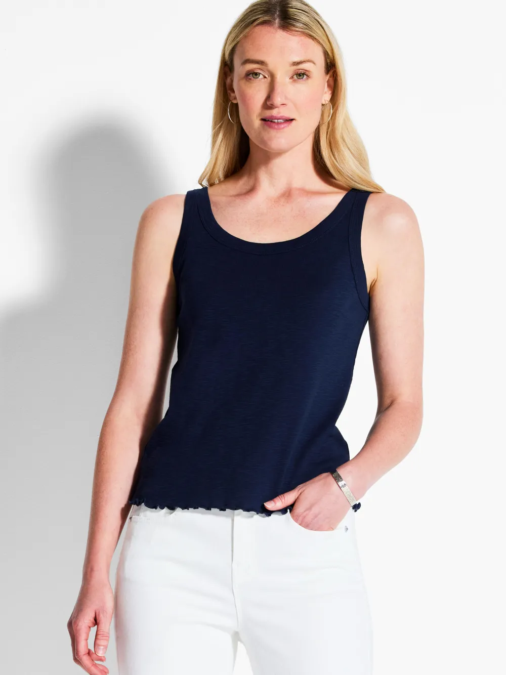 Outlet NIC+ZOE Nzt Scoop Lettuce Edge Tank Dark Indigo