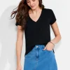 Best Sale NIC+ZOE Nzt Short Sleeve Roll V Tee Black Onyx