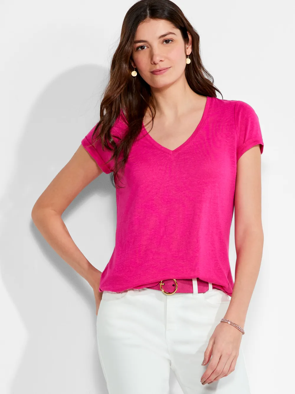 Fashion NIC+ZOE Nzt Short Sleeve V Tee Shocking Pink