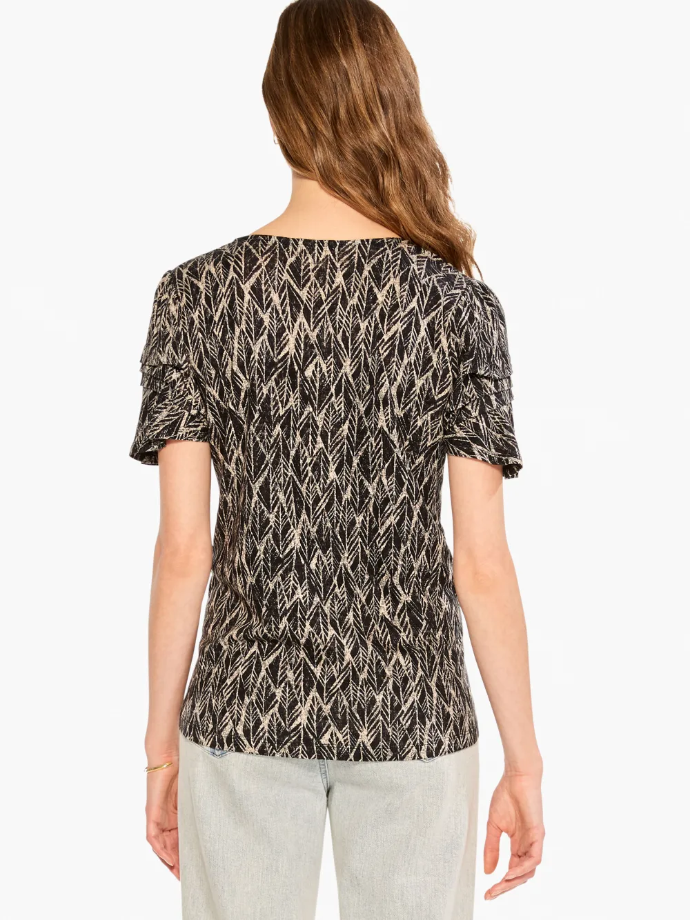 Fashion NIC+ZOE Nzt Sketched Leaves Flutter Sleeve Split Neck Tee Black Multi