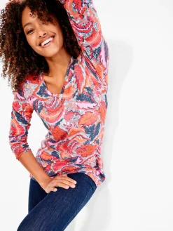 Sale NIC+ZOE Nzt Sweet Dreams Long Sleeve Tropics V Tee Pink Multi