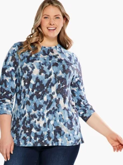 Shop NIC+ZOE Nzt Sweet Dreams Long Sleeve River Stone Tee Blue Multi