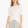Clearance NIC+ZOE Perfect Knit Rib Elbow Sleeve Boat Neck Tee Paper White