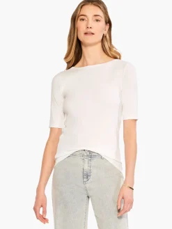 Clearance NIC+ZOE Perfect Knit Rib Elbow Sleeve Boat Neck Tee Paper White