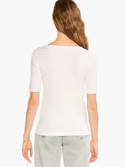Clearance NIC+ZOE Perfect Knit Rib Elbow Sleeve Boat Neck Tee Paper White