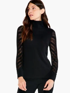 Best Sale NIC+ZOE Pointelle Turtleneck Sweater Tee Black Onyx