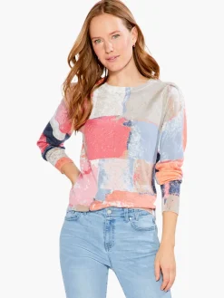 Outlet NIC+ZOE Printed Geo Sweater Pink Multi