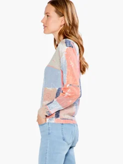 Outlet NIC+ZOE Printed Geo Sweater Pink Multi