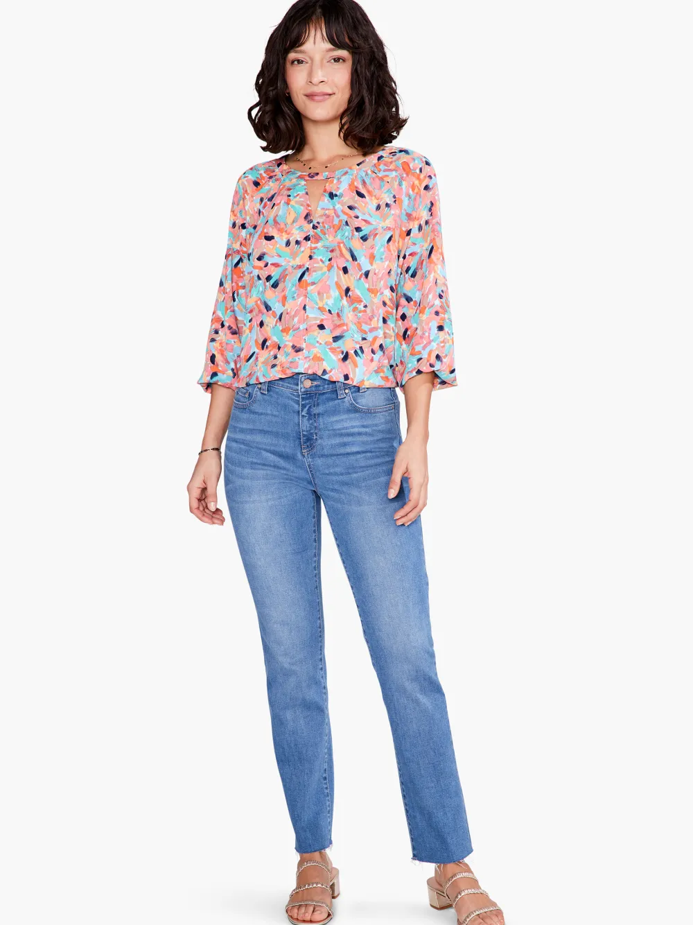 New NIC+ZOE Punchy Petals Top Orange Multi