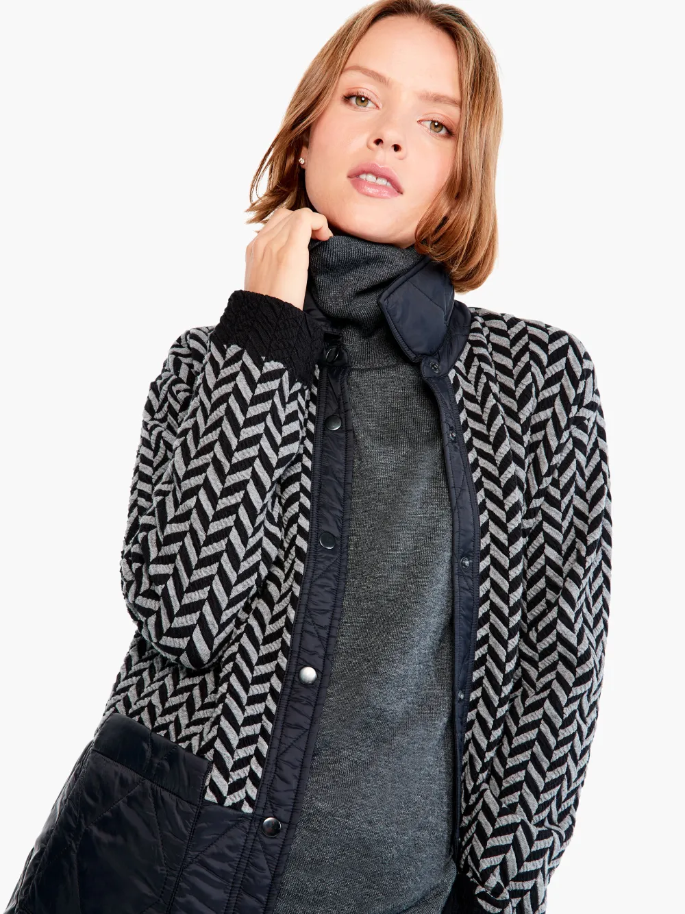 Hot NIC+ZOE Quilted Mix Media Coat Black Multi