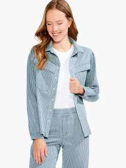 Fashion NIC+ZOE Railroad Stripe Shirt Jacket Blue Multi