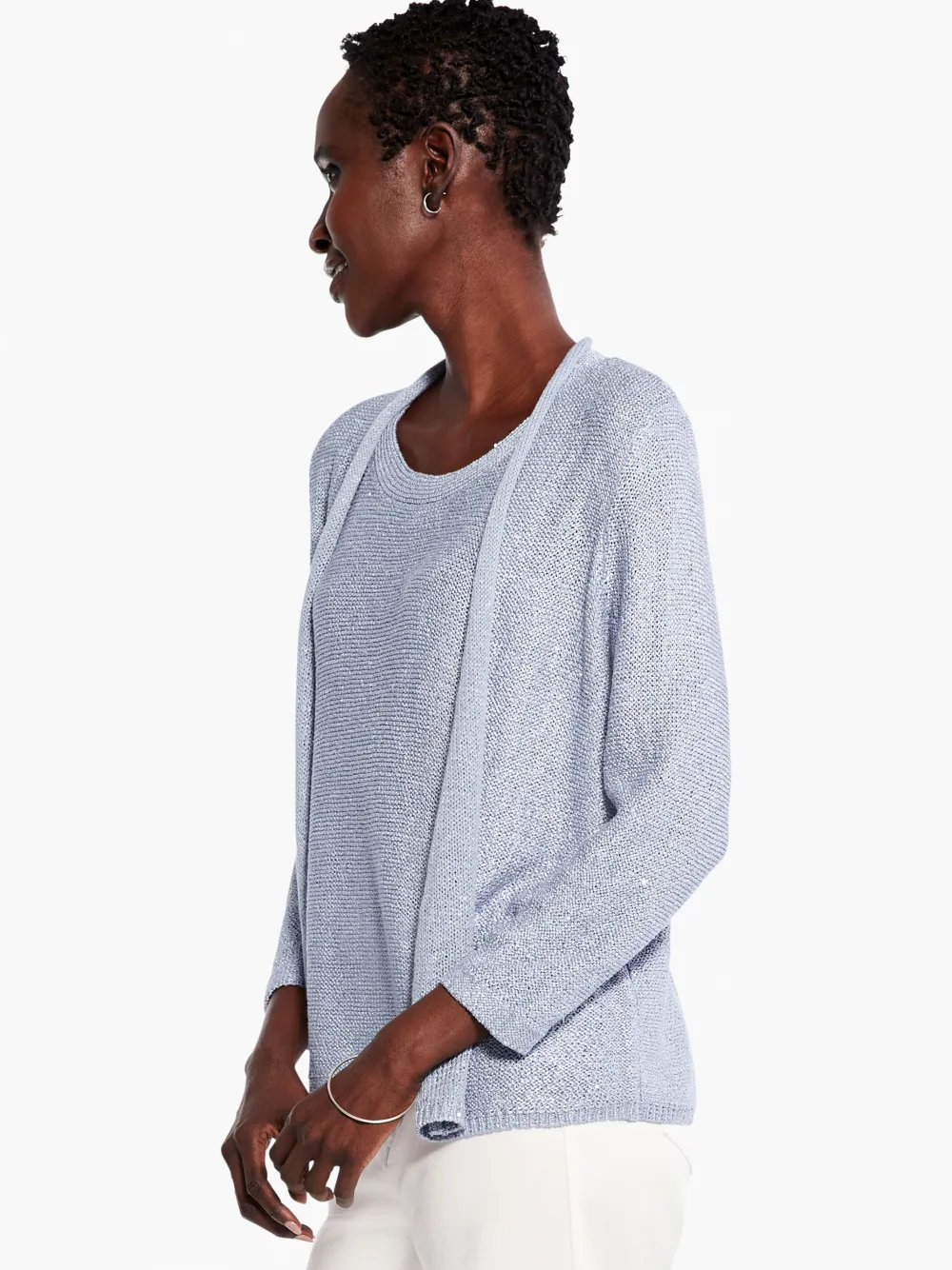 Best Sale NIC+ZOE Sequin Cardigan Blue Glacier