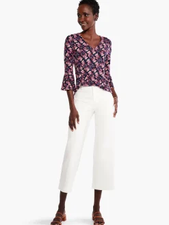 Sale NIC+ZOE Stamped Petals Top Indigo Multi