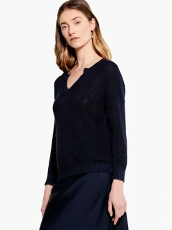 Store NIC+ZOE Summer Split Neck Sweater Dark Indigo