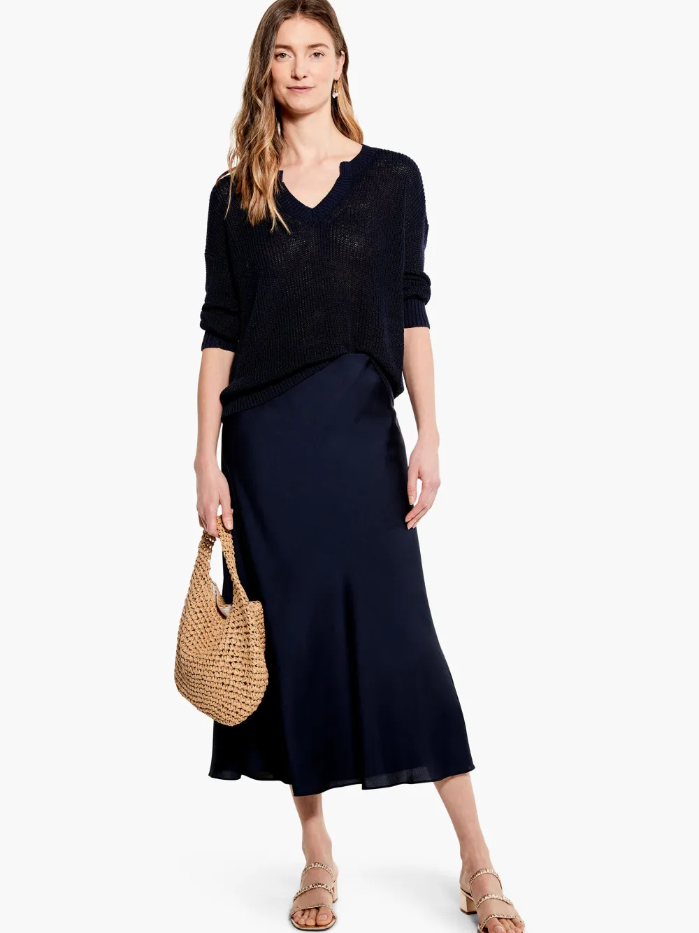 Store NIC+ZOE Summer Split Neck Sweater Dark Indigo